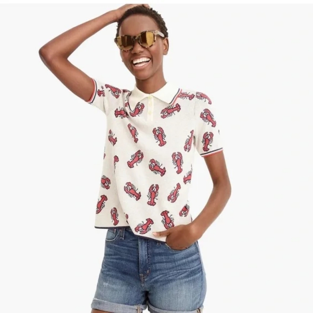 White Lobster Print Sweater